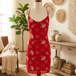 Streetwear Society| Red Floral X-Back Spaghetti Strap Mini Sheath Dress Sz M